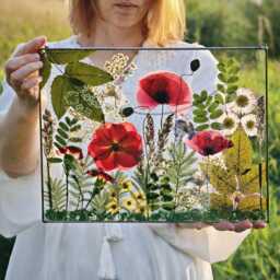 stained Glass Pressed Flower Ornament Dried Wildflower Bouquet - thumbnail 3
