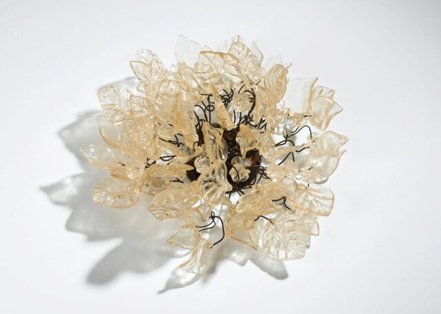 Floral Flush Mount Ceiling Light Resin Flowers & Leaves, Bronze Element - image 1