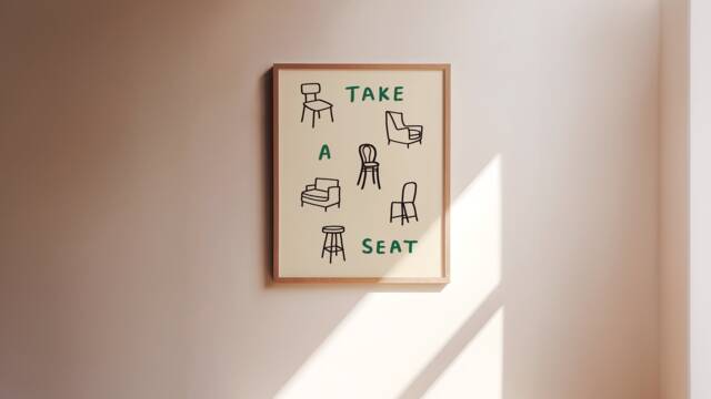 Take A Seat Unframed Print - Art For Living Room Funny Prints Posters Minimalist Hand Drawn Style Decor Eclectic - image 1