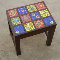 Wooden & Ceramic Nesting Stools Set Of 3 - Contemporary Indian Style Side & End Tables For Living Room - thumbnail 2