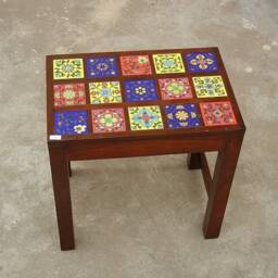 Wooden & Ceramic Nesting Stools Set Of 3 - Contemporary Indian Style Side & End Tables For Living Room - thumbnail 4