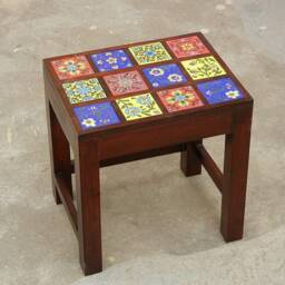 Wooden & Ceramic Nesting Stools Set Of 3 - Contemporary Indian Style Side & End Tables For Living Room - thumbnail 3