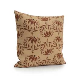 Tan Linen Handprint Designer Pillows, Decorative Throw Pillow Cover, Cushion Covers, Pillowcase, Milk Chocolate Floral Modern - thumbnail 2