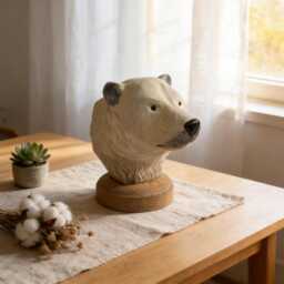 Hand-Carved Wooden Polar Bear Sculpture, Rustic Arctic Animal Decor, Nature Lover Gift - thumbnail 1