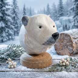 Hand-Carved Wooden Polar Bear Sculpture, Rustic Arctic Animal Decor, Nature Lover Gift - thumbnail 4