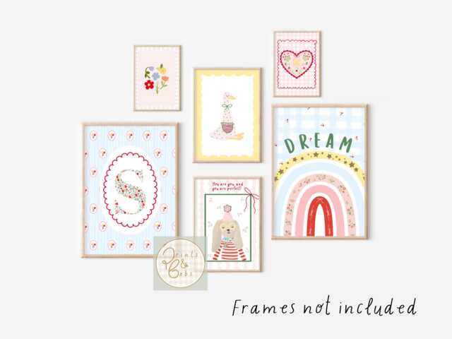 Set Of Fun Bright Pastel Wall Prints For A Girls Room, Playroom Or Nursery - Unframed - image 1