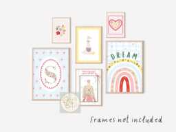 Set Of Fun Bright Pastel Wall Prints For A Girls Room, Playroom Or Nursery - Unframed - thumbnail 1