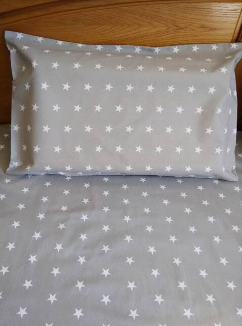 Gray Cotton Bedding Set With White Stars, Queen King Size - image 1