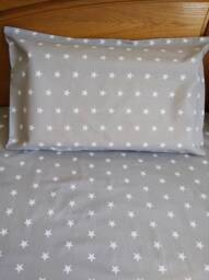 Gray Cotton Bedding Set With White Stars, Queen King Size - thumbnail 1