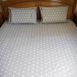 Gray Cotton Bedding Set With White Stars, Queen King Size - thumbnail 2
