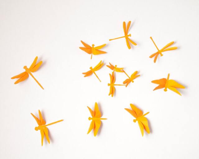 3D Dragonflies, Paper Dragonfly Wall Decor in Pumpkin Orange - image 1