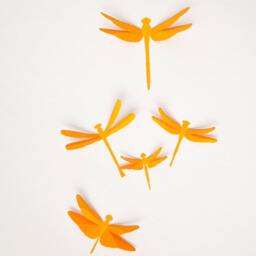 3D Dragonflies, Paper Dragonfly Wall Decor in Pumpkin Orange - thumbnail 3