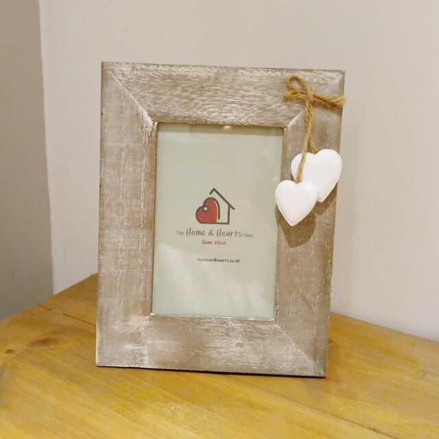 Light Oak Wooden Photo Frame With Hearts - The Home & Shop Rustic Shabby Wedding Gift Christmas Picture Vintage - image 1