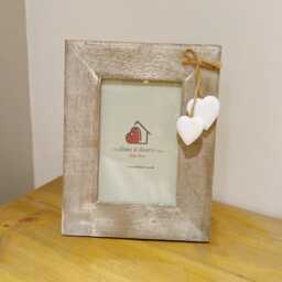 Light Oak Wooden Photo Frame With Hearts - The Home & Shop Rustic Shabby Wedding Gift Christmas Picture Vintage