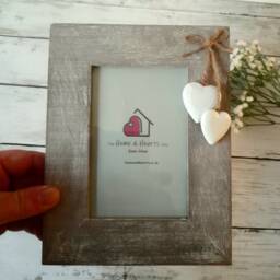 Light Oak Wooden Photo Frame With Hearts - The Home & Shop Rustic Shabby Wedding Gift Christmas Picture Vintage - thumbnail 4