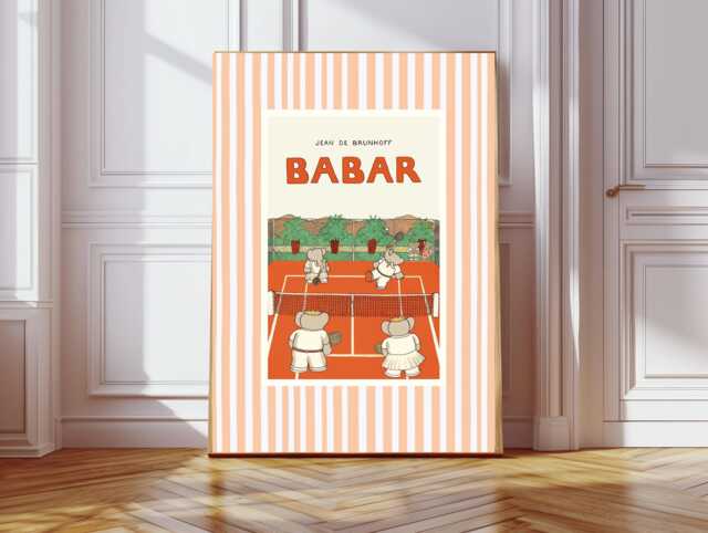 Babar The Elephant Tennis Nursery Wall Art Retro Kids Decor Quote Genre Neutral Baby Illustration Print - image 1
