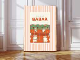 Babar The Elephant Tennis Nursery Wall Art Retro Kids Decor Quote Genre Neutral Baby Illustration Print - thumbnail 1