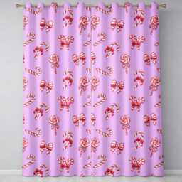 Cute Christmas Candy Cane Ribbon Bow Soft Purple Seamless Pattern Readymade Eyelet Ring Top Thermal 100% Blackout Curtains - thumbnail 2