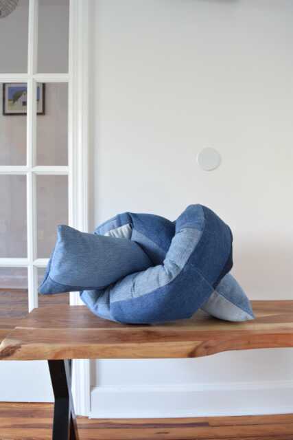 Denim Knot Pillow - One-Of-A-Kind Recycled Patchwork - image 1