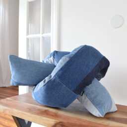 Denim Knot Pillow - One-Of-A-Kind Recycled Patchwork - thumbnail 2