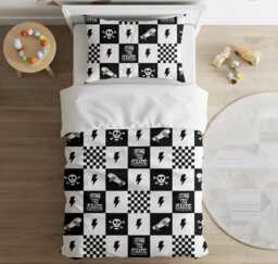 Born To Skate - Black Checkered - Almost Black Bedding, Duvet Covers, Fitted Sheets, Skateboard, Cool Childrens Decor, Bedding - thumbnail 1