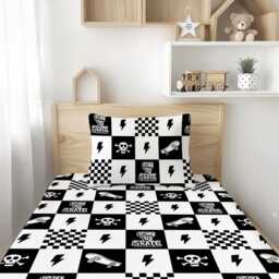 Born To Skate - Black Checkered - Almost Black Bedding, Duvet Covers, Fitted Sheets, Skateboard, Cool Childrens Decor, Bedding - thumbnail 2