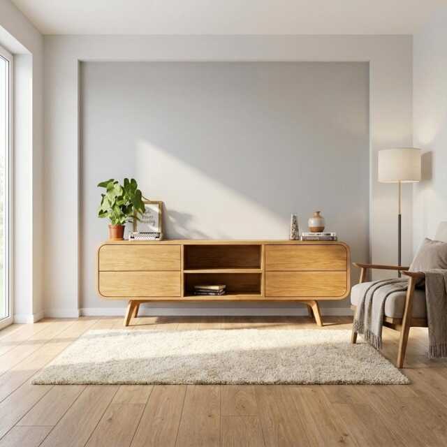 Tv Stand. Tv Console, Cabinet With 4 Drawers, Unit, Entertainment Center, Handmade Sideboard Mid Century Storage Cabinet - image 1