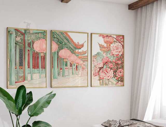 Japanese Lanterns in Tokyo, Set Of 3 Prints, Poster Set, Art, Tokyo Wall Oriental Home Decor, Gift Idea - image 1
