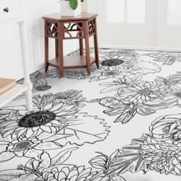Outline Black Pen Art Vinyl Flooring, White Sheet Floor Protector, Sunflower Pet Friendly, Aesthetic Room Decor - thumbnail 3