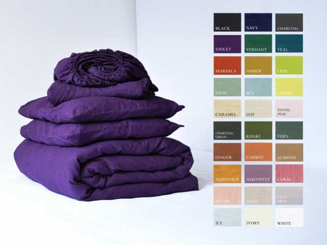 30 Colors 4 Piece Linen Bedding Set Custom With 1 Duvet Cover, Fitted Sheet & 2 Pillowcases, Multiple Closure Options, Made To Order - image 1