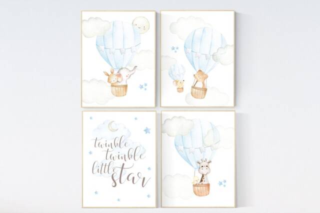Woodland Animals Nursery Art Hot Air Balloon Prints - image 1