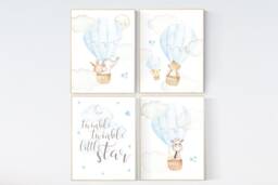 Woodland Animals Nursery Art Hot Air Balloon Prints - thumbnail 1
