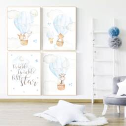 Woodland Animals Nursery Art Hot Air Balloon Prints - thumbnail 2
