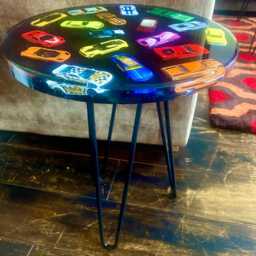 Hot Wheels Resin Coffee Table Upcycled Toy Car Decor, Wrought Iron Legs - thumbnail 2