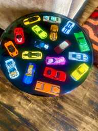 Hot Wheels Resin Coffee Table Upcycled Toy Car Decor, Wrought Iron Legs