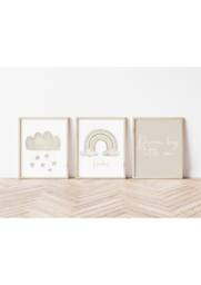Neutral Nursery Prints - Gender Decor Beige Rainbow Set Of Three Wall Art & Cloud - thumbnail 1