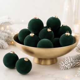 Flocked Christmas Ornaments Emerald Green - 12 Pcs 3, 15