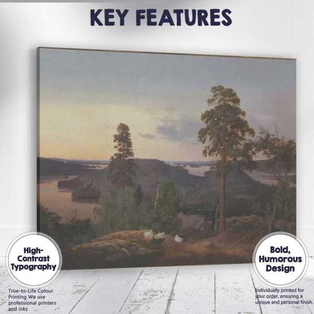 Scandinavian Lake View Pine Forest Evening Landscape Painting Canvas Wall Art Print Decor Picture Ready To Hang - image 1
