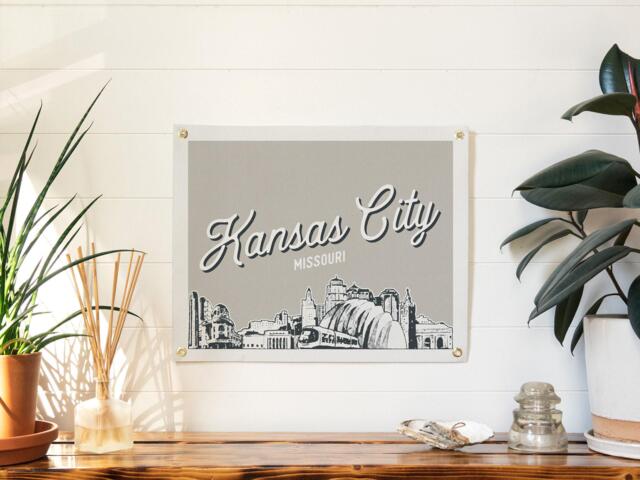 Kansas City, Missouri Felt Poster Banner - City Skyline Wall Art Print Sign. Vintage City Line Drawing Pennant Home Decor. Handmade Gift - image 1