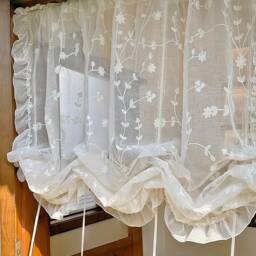 Elegant Lace Pull-Up Curtain Embroidery Adjustable Height Drape - thumbnail 2