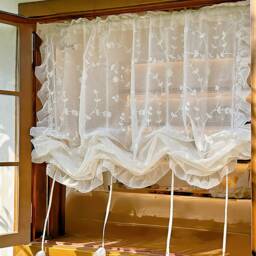 Elegant Lace Pull-Up Curtain Embroidery Adjustable Height Drape - thumbnail 4