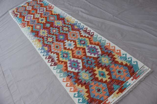 2'8x9'8 Ft Afghan Kilim Runner Rug Natural Veg Dye Wool Flatweave Boho Rug, Handwoven Tribal Geometric Carpet, Kitchen, Hallway - image 1