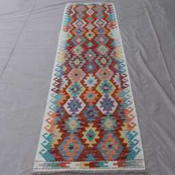 2'8x9'8 Ft Afghan Kilim Runner Rug Natural Veg Dye Wool Flatweave Boho Rug, Handwoven Tribal Geometric Carpet, Kitchen, Hallway - thumbnail 2