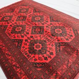 7x10 One Of A Kind Tribal Handmade High Pile Veg Dyes Wool Rug, Geometric Afghan Caucasian Floral Oriental Turkmen Red Bukhara Carpet - thumbnail 2