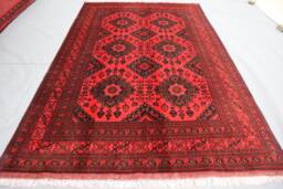 7x10 One Of A Kind Tribal Handmade High Pile Veg Dyes Wool Rug, Geometric Afghan Caucasian Floral Oriental Turkmen Red Bukhara Carpet - thumbnail 1