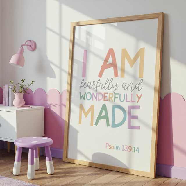 Fearfully & Wonderfully Made Print, Christian Wall Art, Scripture Prints, Girls Nursery Bible Verse Bedroom Decor - image 1