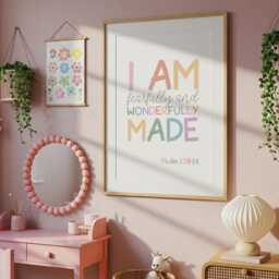 Fearfully & Wonderfully Made Print, Christian Wall Art, Scripture Prints, Girls Nursery Bible Verse Bedroom Decor - thumbnail 3