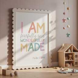 Fearfully & Wonderfully Made Print, Christian Wall Art, Scripture Prints, Girls Nursery Bible Verse Bedroom Decor - thumbnail 2