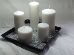 Hand Crafted Beautiful7 Piece Candle Set On A Black Gloss Ceramic Dish - thumbnail 1