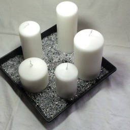 Hand Crafted Beautiful7 Piece Candle Set On A Black Gloss Ceramic Dish - thumbnail 3